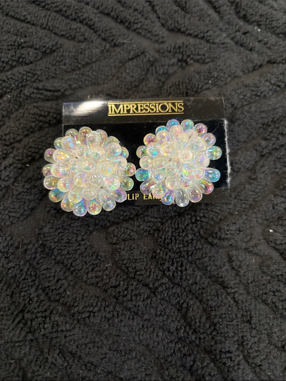 Impressions Iridescent Floral Cluster Clip Earrings - Clear